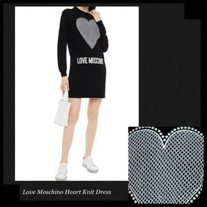 LOVE MOSCHINO Embellished Heart Intarsia-Knit Mini Dress